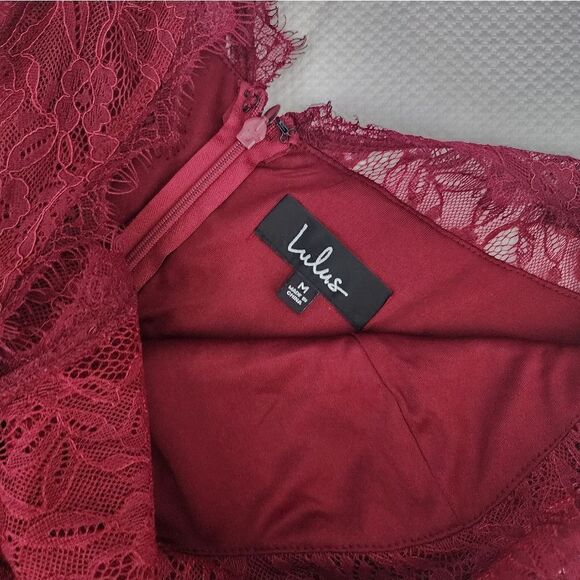 Lulu's Divine Evening Burgundy Lace Chiffon Maxi Dress Sz M Formal Wedding Party - Picture 5 of 16